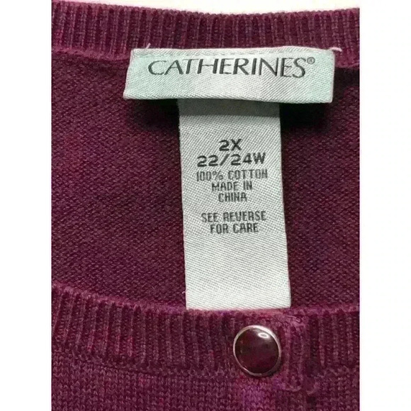Catherines 2X 100% cotton cardigan pearl snap rhinestones long sleeve purple - Picture 3 of 5